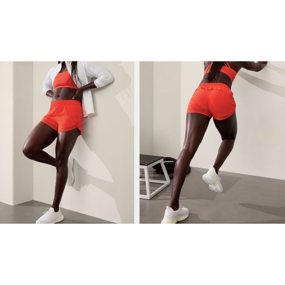 Athleta Womens Athletic Mesh Racer Run Short 4" Shorts Size 2X Orange Coral